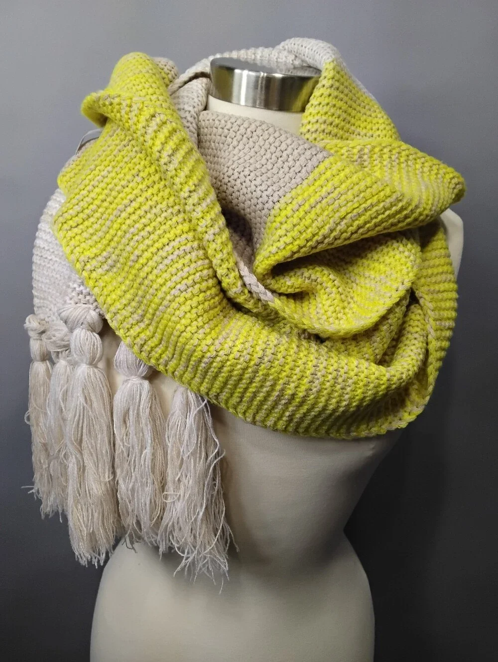 Calvin Klein Yellow,‎ Tan & Cream Knit Tassel Scarf - One Size Fits All
